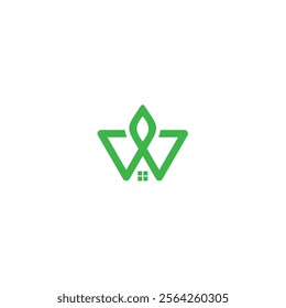 logo icon design house leaf W technology