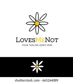 logo or icon design of a white daisy with a plucked petal. Concept for love, relationships, dating. Vector illustration.