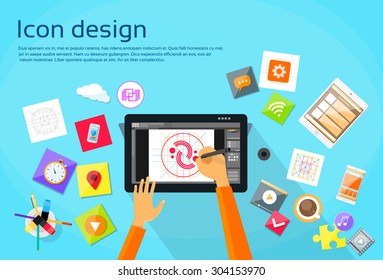 Logo Icon Designer Professional Tablet Drawing Flat Vector Illustration