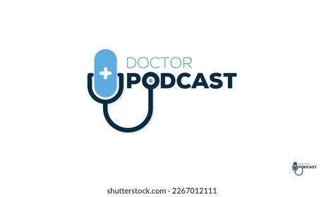 logo or icon dr podcast health and microphone, Stethoscope with white background vector graphic.