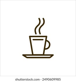 Logo icon drawn in one line outline in the shape of a coffee mug suitable for a coffee shop or coffee production on white background