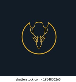 Logo Icon ELK Simple Into Circle For Brand. Antelope Head, Elk Head, Deer Head And Ram Head. Vector Illustration. Monoline Style Iconsof North American Big Game Animals.