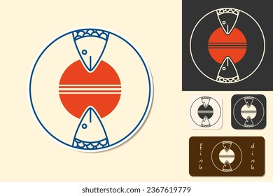 LOGO icon fish restaurant cafe isolated vector set