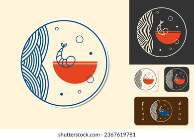 LOGO icon fish restaurant cafe isolated vector set