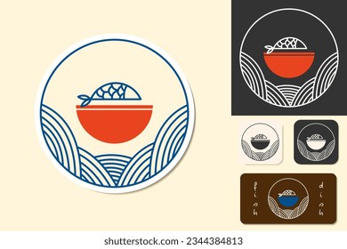 Icono LOGO restaurante de pescado aislado ilustración vectorial, diseño mínimo. conjunto de iconos de mariscos asiáticos cafe. Ilustración del vector