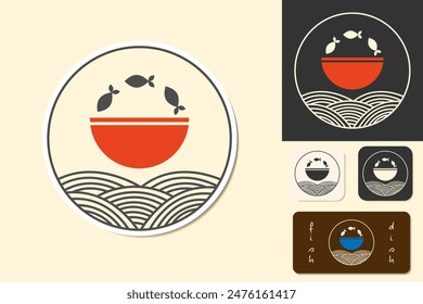 LOGO icon fish restaurant isolated vector illustration, minimal design. seafood asian cafe icon set. Vector illustration EPS10