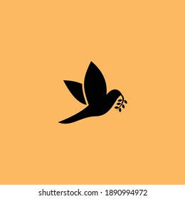 logo icon flat flying dove carrying a leaf stalk