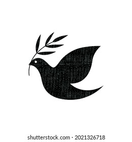 icono del logo paloma voladora plana llevando un tallo de hoja