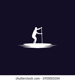 logo icon flat a man rowing his boat in the middle of the sea