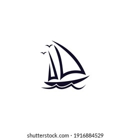 logo icon of flat sea sailing ship