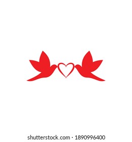 icono del logotipo planea dos palomas voladoras con tallos y luego se reúnen para formar amor