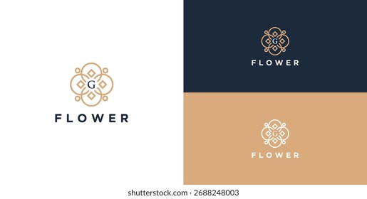 logo and icon of flower ornament with initial