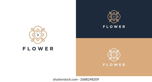 logotipo e ícone de ornamento de flor com inicial