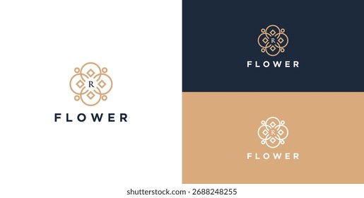 Logotipo e icono de adorno de flores con inicial