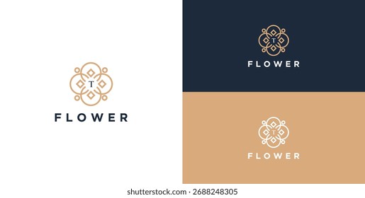 Logotipo e icono de adorno de flores con inicial