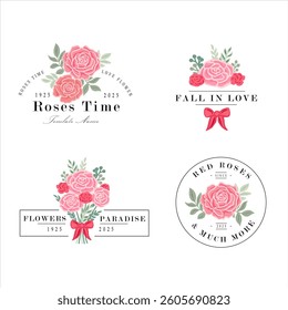 Logo or icon flower set design template. Vector rose flowers collection for business.