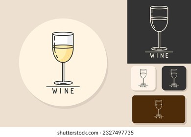LOGO icon glass of white wine isolated vector set