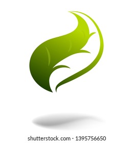 Logo icon of green leaf for ecology, medical or other design. 
