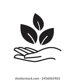 Logo icon, hand and plant leaves, the concept of caring for the environment and health.