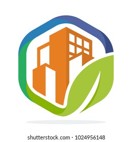 logo icon hexagon shape with the management concept of green cities
