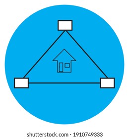 Logo-Ikone Home Linie einfach mit Elips und Backgraund Farbe blau.