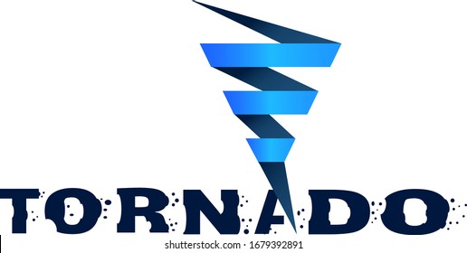 Logo, icon, illustration of a blue tornado with the inscription, vector image isolated on white background