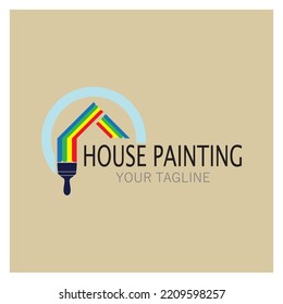 logo icon illustration house paint with a blend of brushes and rollers for house wall paint design, minimalist house, painting, interior, building, property business, wallpaper, vector concept