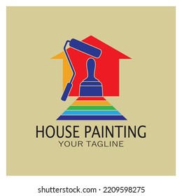 logo icon illustration house paint with a blend of brushes and rollers for house wall paint design, minimalist house, painting, interior, building, property business, wallpaper, vector concept