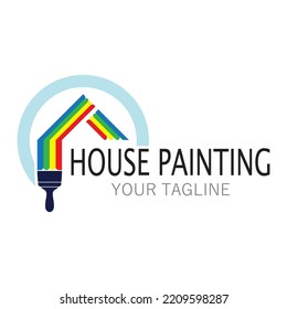 logo icon illustration house paint with a blend of brushes and rollers for house wall paint design, minimalist house, painting, interior, building, property business, wallpaper, vector concept