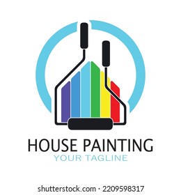 logo icon illustration house paint with a blend of brushes and rollers for house wall paint design, minimalist house, painting, interior, building, property business, wallpaper, vector concept
