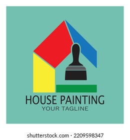 logo icon illustration house paint with a blend of brushes and rollers for house wall paint design, minimalist house, painting, interior, building, property business, wallpaper, vector concept