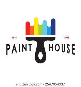 logo icon illustration house paint with a blend of brushes and rollers for house wall paint design, minimalist house, painting, interior, building, property business, wallpaper, vector concept