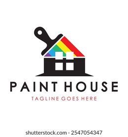 logo icon illustration house paint with a blend of brushes and rollers for house wall paint design, minimalist house, painting, interior, building, property business, wallpaper, vector concept