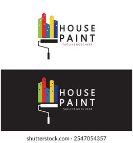 ícone de logotipo ilustração pintura de casa com uma mistura de pincéis e rolos para design de pintura de parede da casa, casa minimalista, pintura, interior, edifício, negócios de propriedade, papel de parede, conceito de vetor