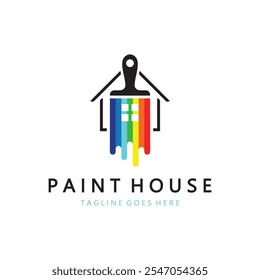 ícone de logotipo ilustração pintura de casa com uma mistura de pincéis e rolos para design de pintura de parede da casa, casa minimalista, pintura, interior, edifício, negócios de propriedade, papel de parede, conceito de vetor