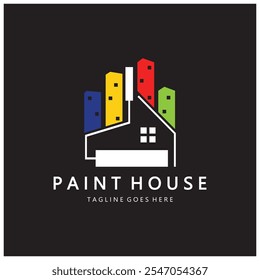 logo icon illustration house paint with a blend of brushes and rollers for house wall paint design, minimalist house, painting, interior, building, property business, wallpaper, vector concept