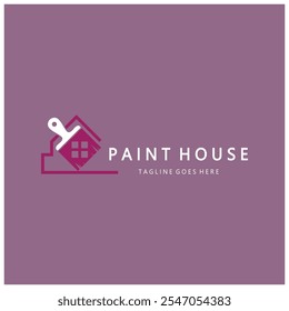 logo icon illustration house paint with a blend of brushes and rollers for house wall paint design, minimalist house, painting, interior, building, property business, wallpaper, vector concept