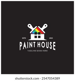 logo icon illustration house paint with a blend of brushes and rollers for house wall paint design, minimalist house, painting, interior, building, property business, wallpaper, vector concept