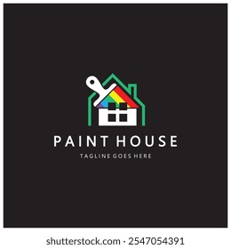 logo icon illustration house paint with a blend of brushes and rollers for house wall paint design, minimalist house, painting, interior, building, property business, wallpaper, vector concept