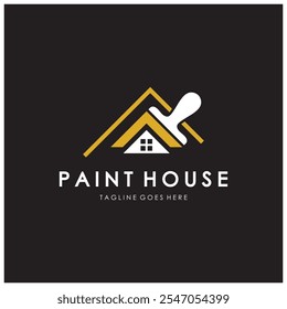 logo icon illustration house paint with a blend of brushes and rollers for house wall paint design, minimalist house, painting, interior, building, property business, wallpaper, vector concept