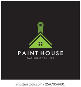 logo icon illustration house paint with a blend of brushes and rollers for house wall paint design, minimalist house, painting, interior, building, property business, wallpaper, vector concept