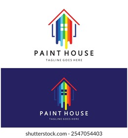 ícone de logotipo ilustração pintura de casa com uma mistura de pincéis e rolos para design de pintura de parede da casa, casa minimalista, pintura, interior, edifício, negócios de propriedade, papel de parede, conceito de vetor