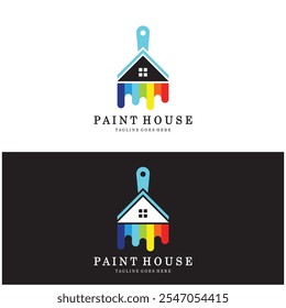 logo icon illustration house paint with a blend of brushes and rollers for house wall paint design, minimalist house, painting, interior, building, property business, wallpaper, vector concept