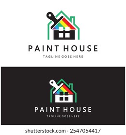 logo icon illustration house paint with a blend of brushes and rollers for house wall paint design, minimalist house, painting, interior, building, property business, wallpaper, vector concept