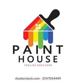 logo icon illustration house paint with a blend of brushes and rollers for house wall paint design, minimalist house, painting, interior, building, property business, wallpaper, vector concept