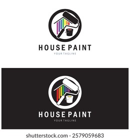 logo icon illustration house paint with a blend of brushes and rollers for house wall paint design, minimalist house, painting, interior, building, property business, wallpaper, vector concept