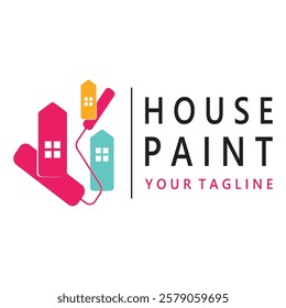logo icon illustration house paint with a blend of brushes and rollers for house wall paint design, minimalist house, painting, interior, building, property business, wallpaper, vector concept