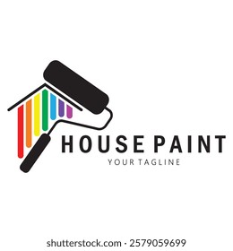 logo icon illustration house paint with a blend of brushes and rollers for house wall paint design, minimalist house, painting, interior, building, property business, wallpaper, vector concept