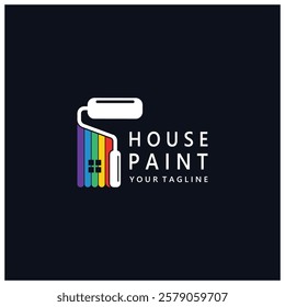 logo icon illustration house paint with a blend of brushes and rollers for house wall paint design, minimalist house, painting, interior, building, property business, wallpaper, vector concept