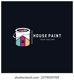 logo icon illustration house paint with a blend of brushes and rollers for house wall paint design, minimalist house, painting, interior, building, property business, wallpaper, vector concept